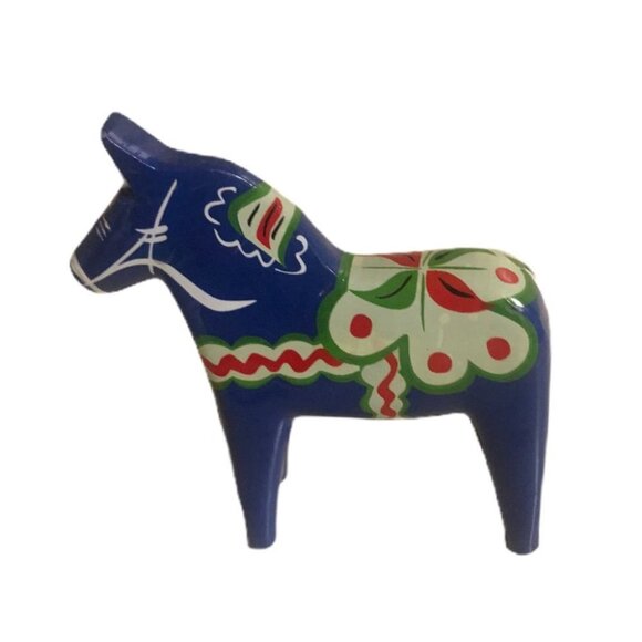 Swedish Dala Other - Vntage Akta Hemslojd Painted Swedish Dala Horse Wooden blue 10cm Authen…